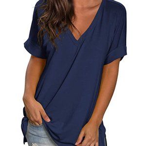 V Neck T Shirt Rolled Sleeve